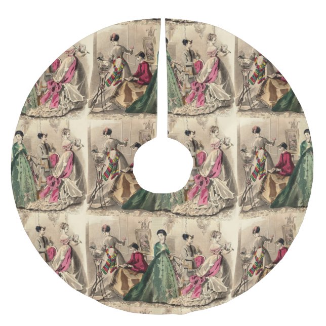 Victorian Dress With Pink Bow Brushed Polyester Tree Skirt (Front)