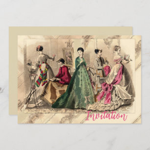 Victorian Dress With Pink Bow Invitation