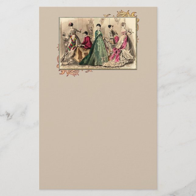 Victorian Dress With Pink Bow Stationery (Front)