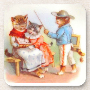 Victorian dressed kitty cats coaster