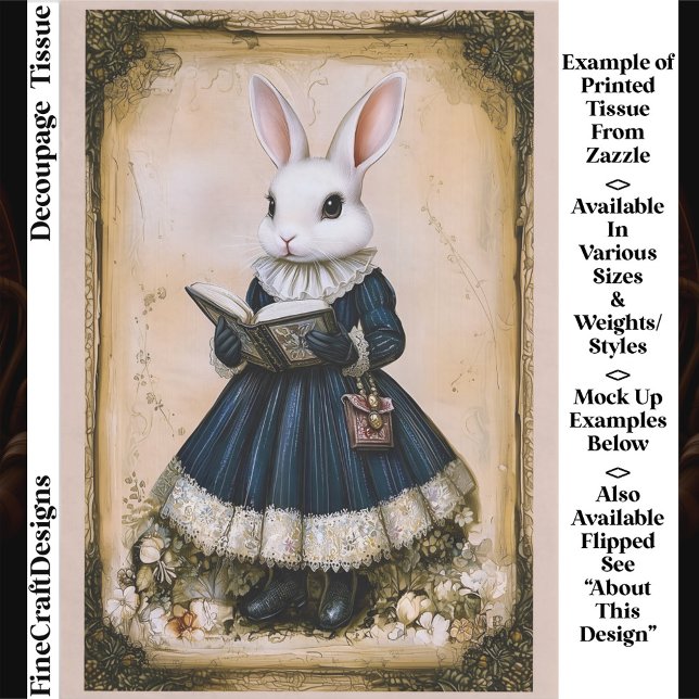 Victorian Dressed Rabbit With Book ER7L Decoupage Tissue Paper (Creator Uploaded)