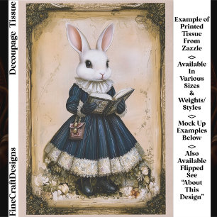 Victorian Dressed Rabbit With Book ER7R Decoupage Tissue Paper
