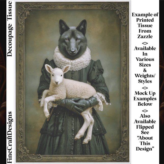 Victorian Dressed Wolf Holding Lamb ES7L Decoupage Tissue Paper (Creator Uploaded)