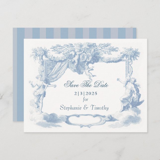 Victorian Dusty Blue Baroque Crest Invitation Postcard (Front/Back)