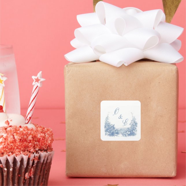 Victorian Dusty Blue Baroque Crest Square Sticker (Party)