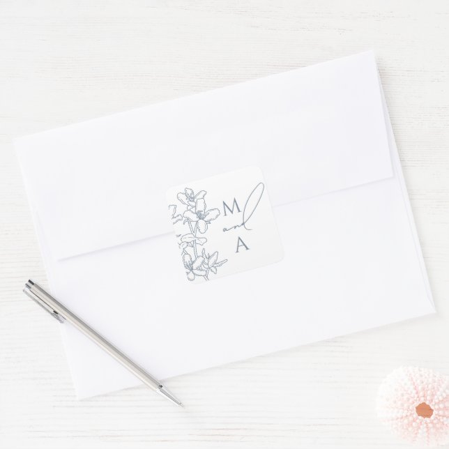 Victorian Dusty Blue Elegant Modern Wedding Square Sticker (Envelope)