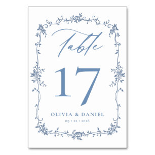 Victorian Dusty Blue Elegant Wedding Table Number