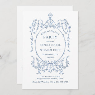 Victorian Dusty Blue ENGAGEMENT PARTY QR code Invitation