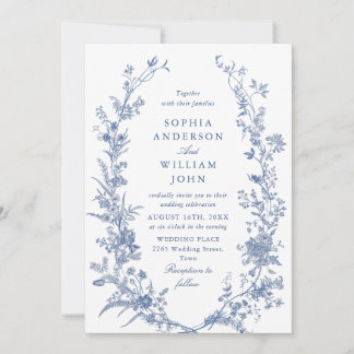 Victorian Dusty Blue French Garden Floral Wedding Invitation