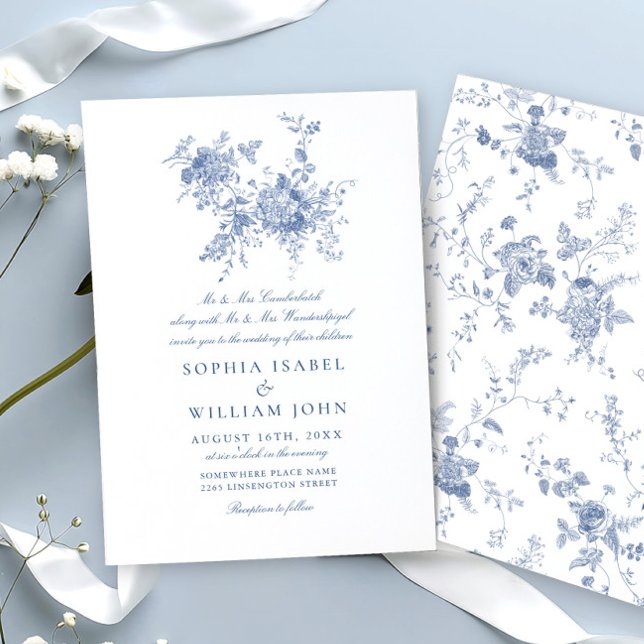 Victorian Dusty Blue French Garden Floral Wedding Invitation (Creator Uploaded)