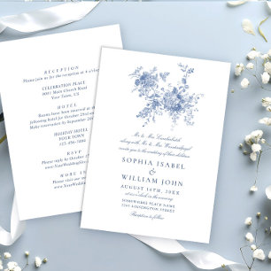 Victorian Dusty Blue French Garden Floral Wedding Invitation