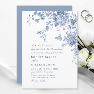Victorian Dusty Blue French Garden Floral Wedding Invitation