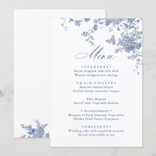 Victorian Dusty Blue French Garden Floral Wedding Menu