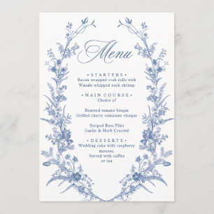 Victorian Dusty Blue French Garden Floral Wedding Menu
