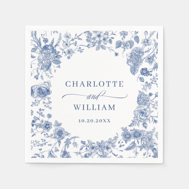 Victorian Dusty Blue French Garden Floral Wedding Napkin (Front)