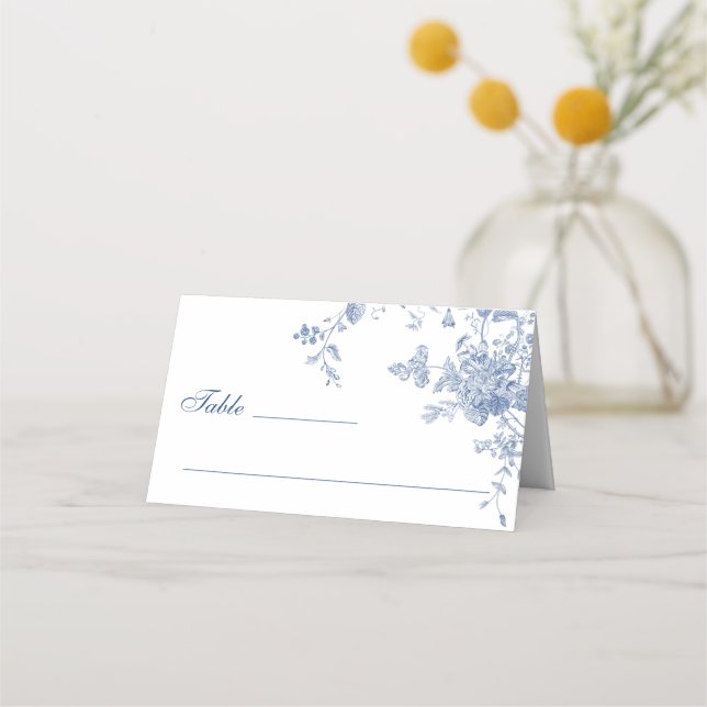 Victorian Dusty Blue French Garden Floral Wedding Place Card (Front)