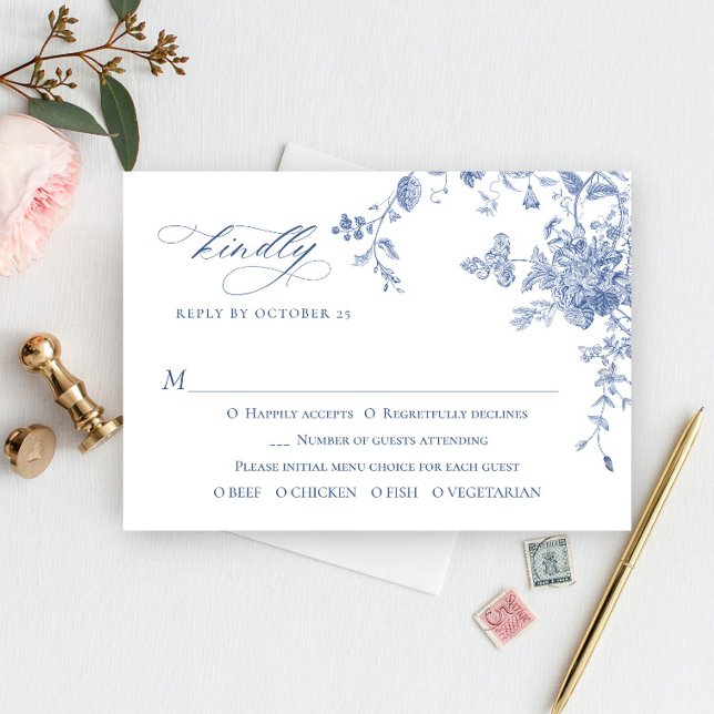 Victorian Dusty Blue French Garden Floral Wedding RSVP Card (Creator Uploaded)