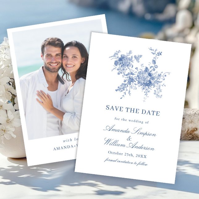 Victorian Dusty Blue French Garden Floral Wedding  Save The Date (Creator Uploaded)