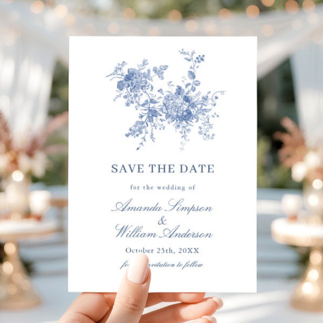 Victorian Dusty Blue French Garden Floral Wedding Save The Date (Creator Uploaded)