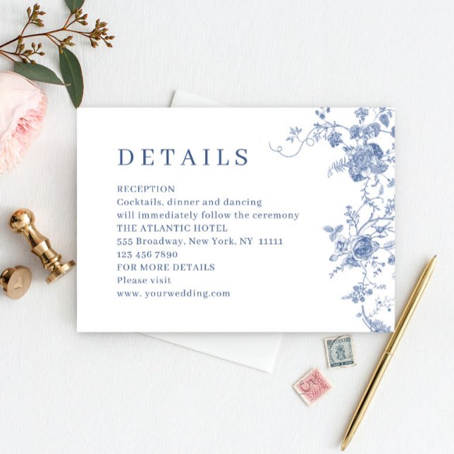 Victorian Dusty Blue French Garden Wedding Details Enclosure Card (Creator Uploaded)