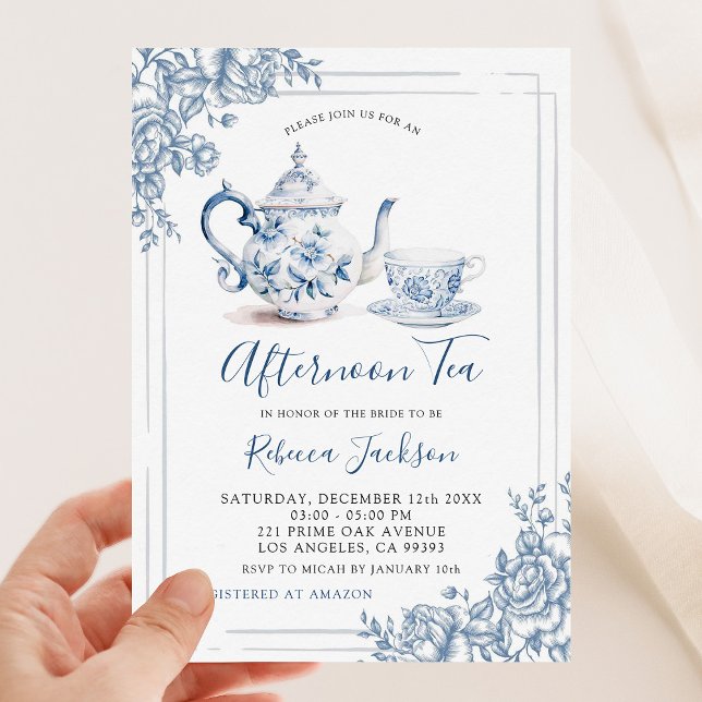 Victorian Dusty Blue Garden Tea Bridal Shower Invitation (Creator Uploaded)
