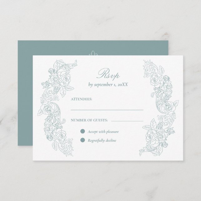 Victorian Dusty Blue Wedding RSVP Card (Front/Back)