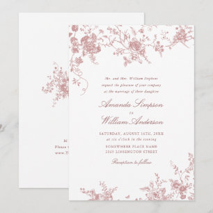 Victorian Dusty Blush Pink French Garden Wedding Invitation