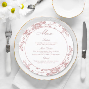 Victorian Dusty Pink French Garden Wedding Dinner Menu