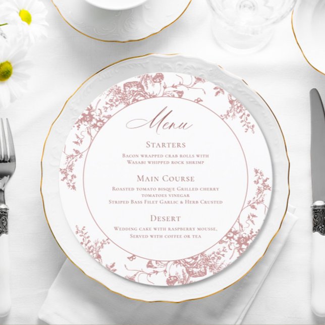 Victorian Dusty Pink French Garden Wedding Dinner Menu (Creator Uploaded)