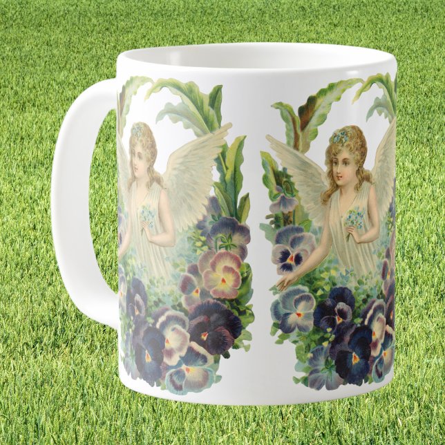 Victorian Easter Angel with Purple Pansy Flowers Coffee Mug (Creator Uploaded)