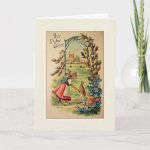 Victorian Easter Bunnies Greeting Card