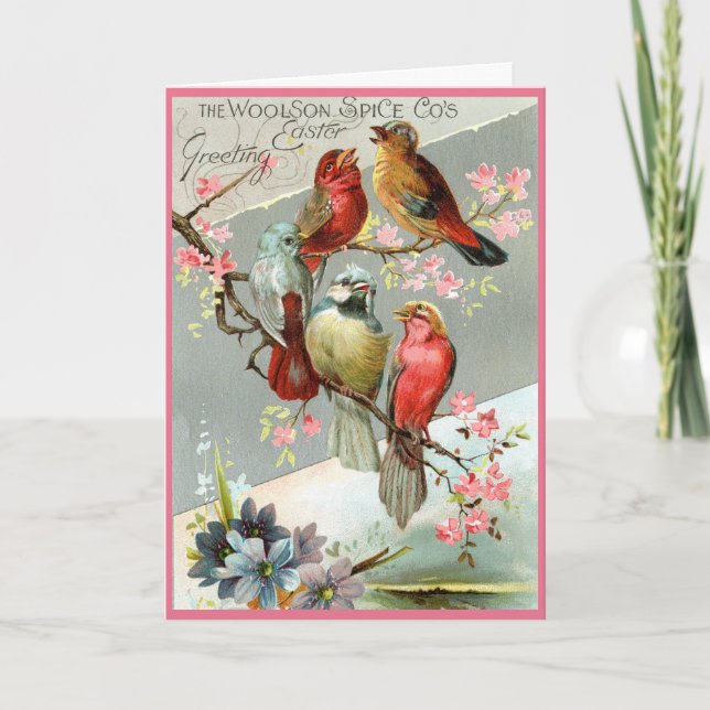 Victorian Easter Card - Birds Bring Greeting! (Front)
