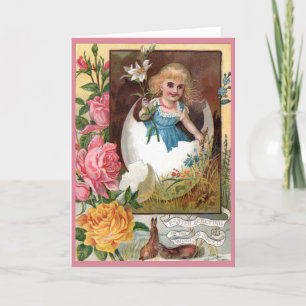 Victorian Easter Card - Girl in Egg