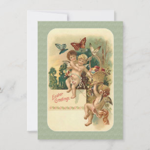 Victorian Easter Cherubs Butterflies Eggs Basket Holiday Card