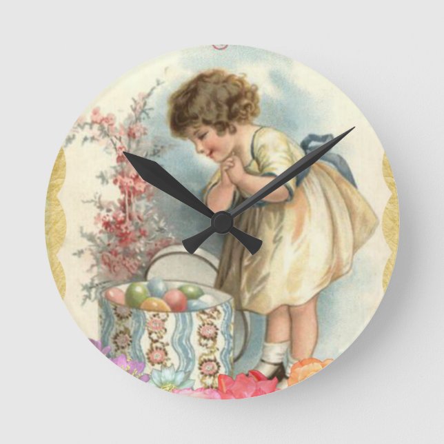 victorian easter eggs round clock (Front)