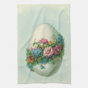 Victorian Easter flower egg on delicate egg blue Tea Towel