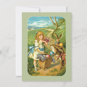 Victorian Easter Girl & Rabbits in Countryside Holiday Card