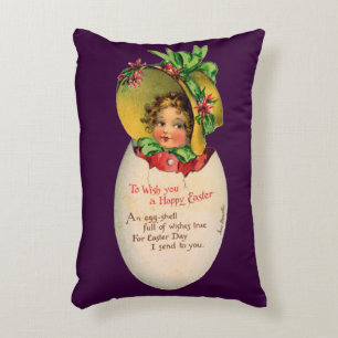 Victorian Easter, Vintage Girl with Bonnet in Egg Decorative Cushion