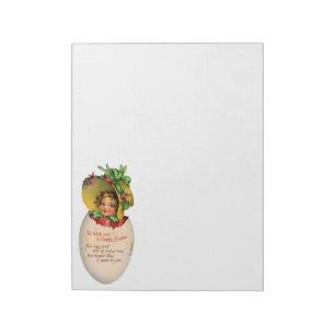 Victorian Easter, Vintage Girl with Bonnet in Egg Notepad