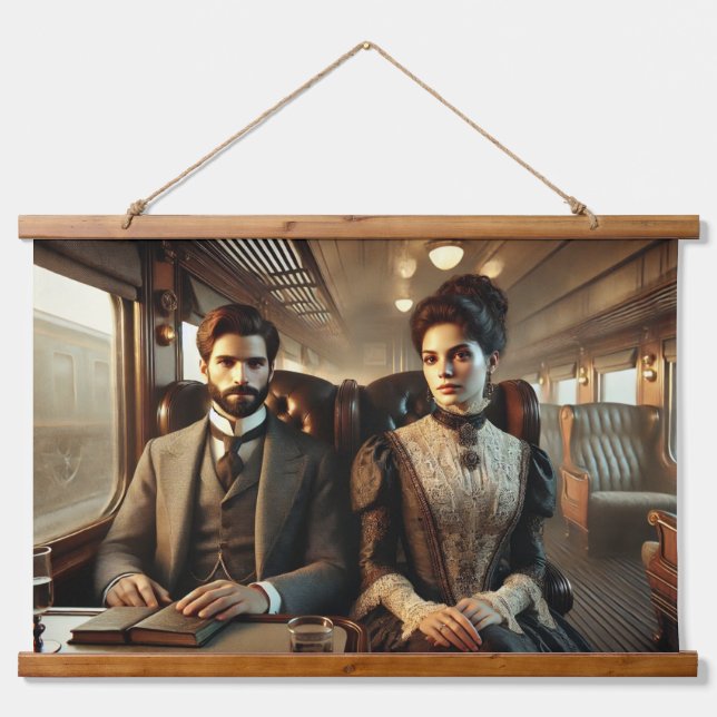 Victorian Elegance on a Vintage Train Journey Hanging Tapestry (Front)