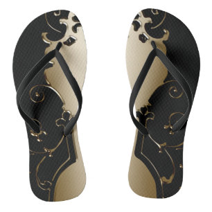 Victorian elegant black gold metallic look thongs
