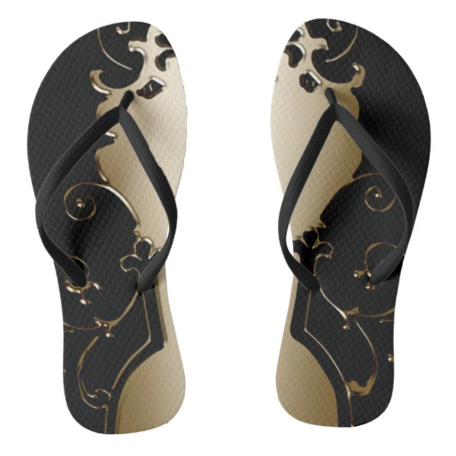 Victorian elegant black gold metallic look thongs (Footbed)