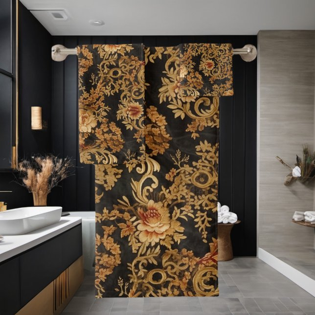 Victorian Elegant Floral Roses Black Bath Towel Set (Creator Uploaded)
