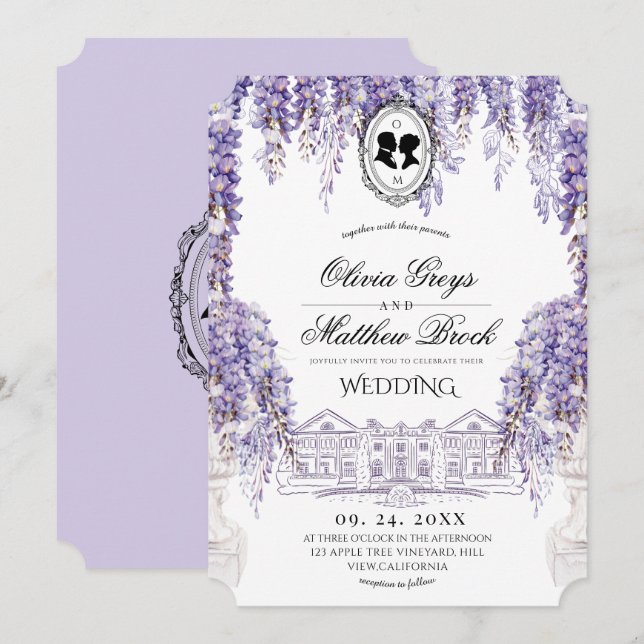 Victorian Elegant Florals Regency Wedding  Invitation (Front/Back)