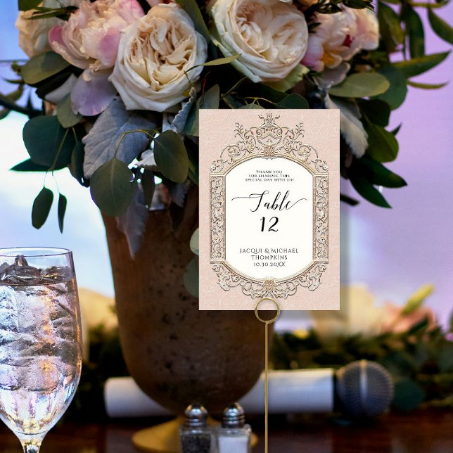 Victorian Elegant Formal Blush Pink Gold Reception Table Number (Creator Uploaded)