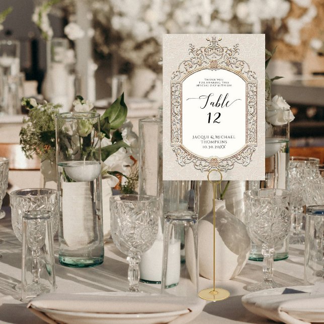 Victorian Elegant Formal Ivory Ecru Gold Reception Table Number (Creator Uploaded)