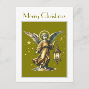 Victorian Elegant Xmas Angel and Lantern  Postcard