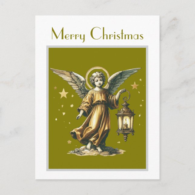 Victorian Elegant Xmas Angel and Lantern  Postcard (Front)