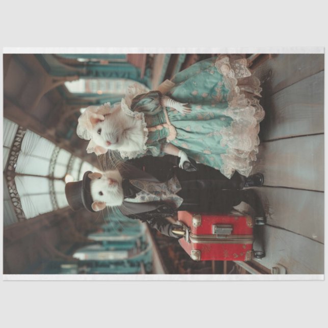 Victorian Elegantly Dressed Mouse Couple Decoupage Tissue Paper (Front)