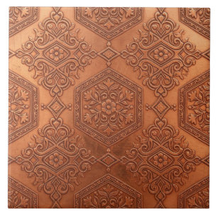 Victorian Embossed Copper Floral Antique Ceramic Tile